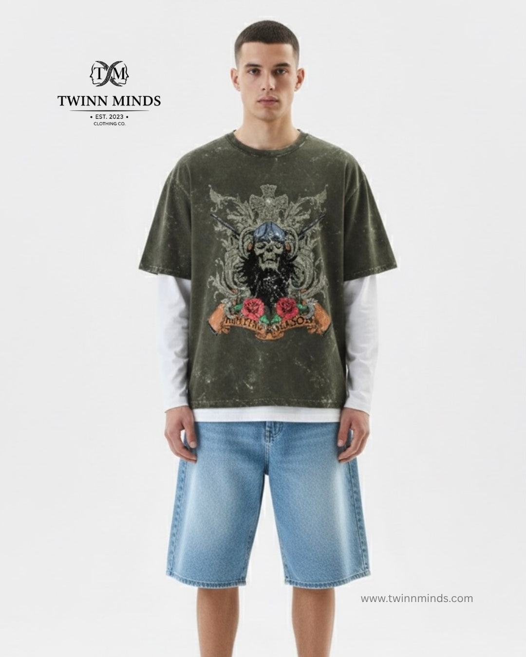 Hunting Season Olive Green Unisex Acid Washed Oversized Tee