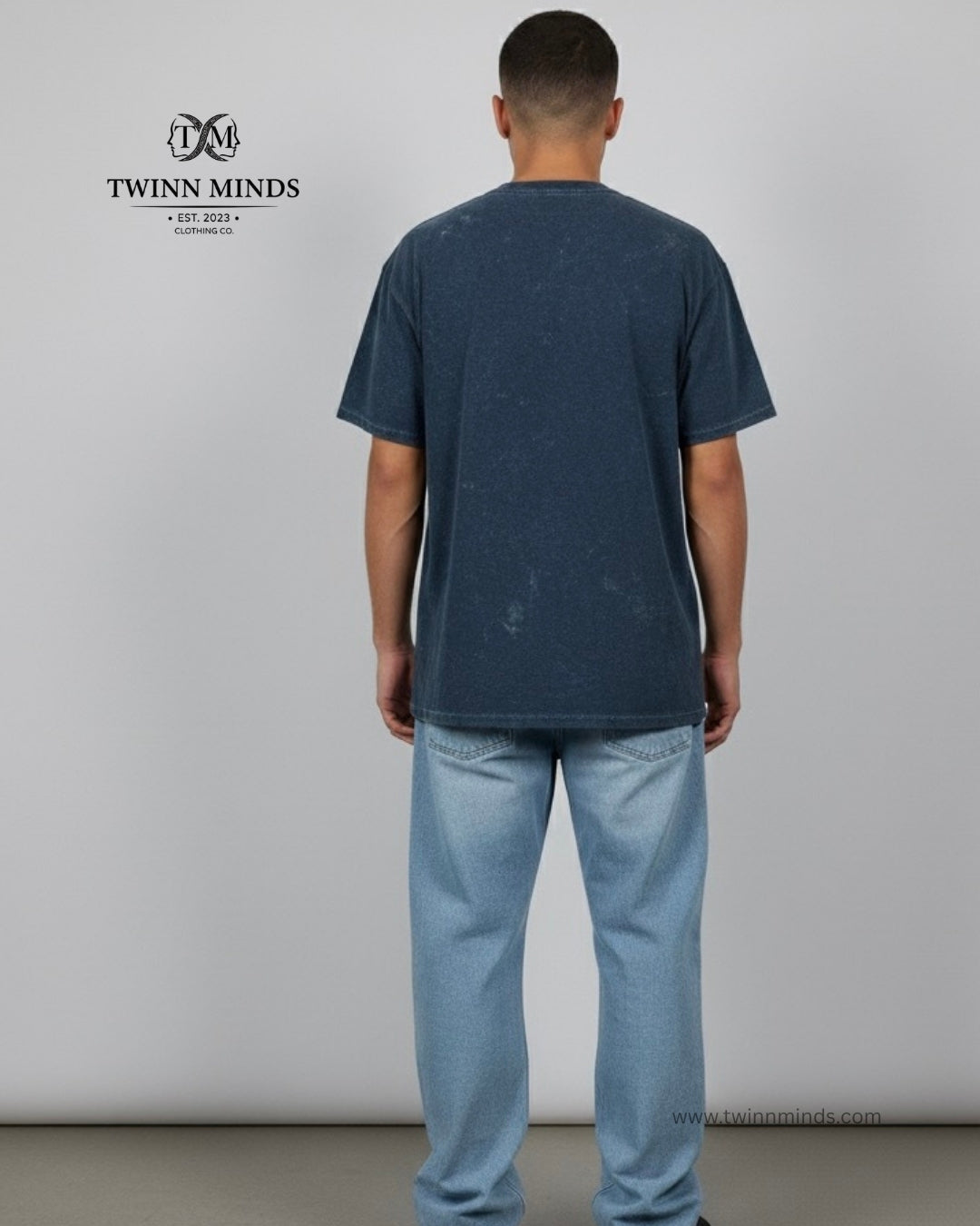 Anno Domini Navy Blue Unisex Acid Washed Oversized Tee
