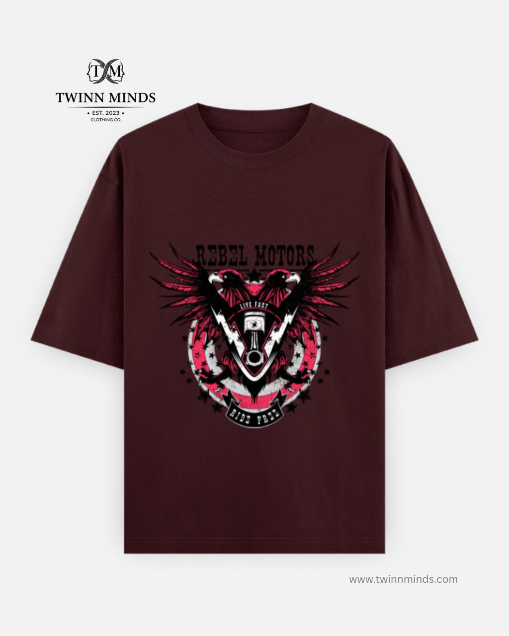Rebel Motors Maroon Unisex Oversized Classic T-Shirt