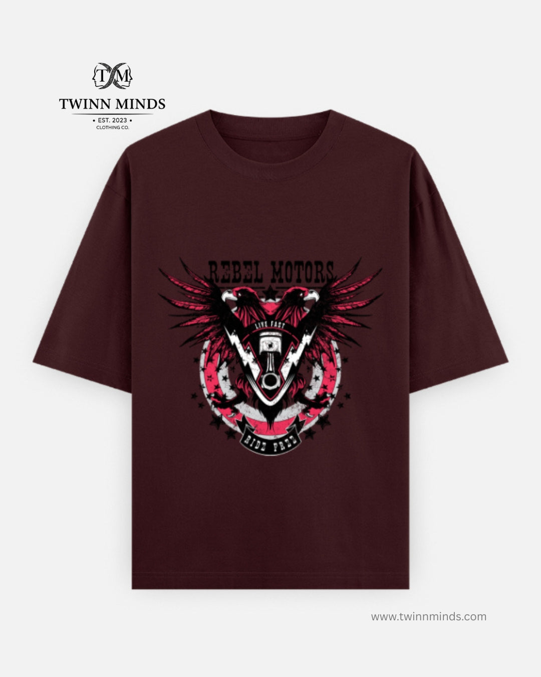 Rebel Motors Maroon Unisex Oversized Classic T-Shirt