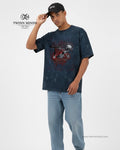 Wheels Three Navy Blue Unisex Acid Washed Oversized Tee