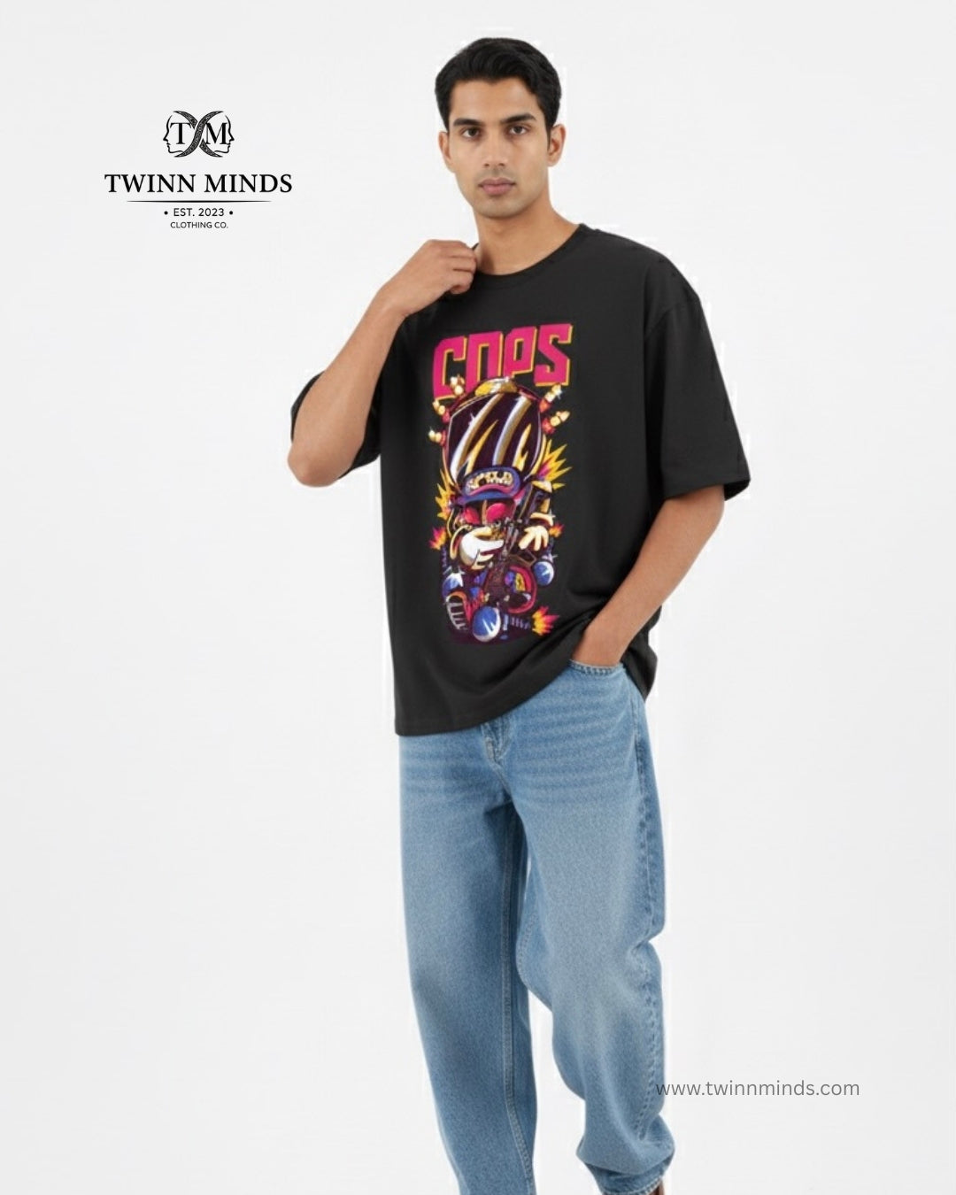 COPS Black Unisex Oversized Classic T-Shirt