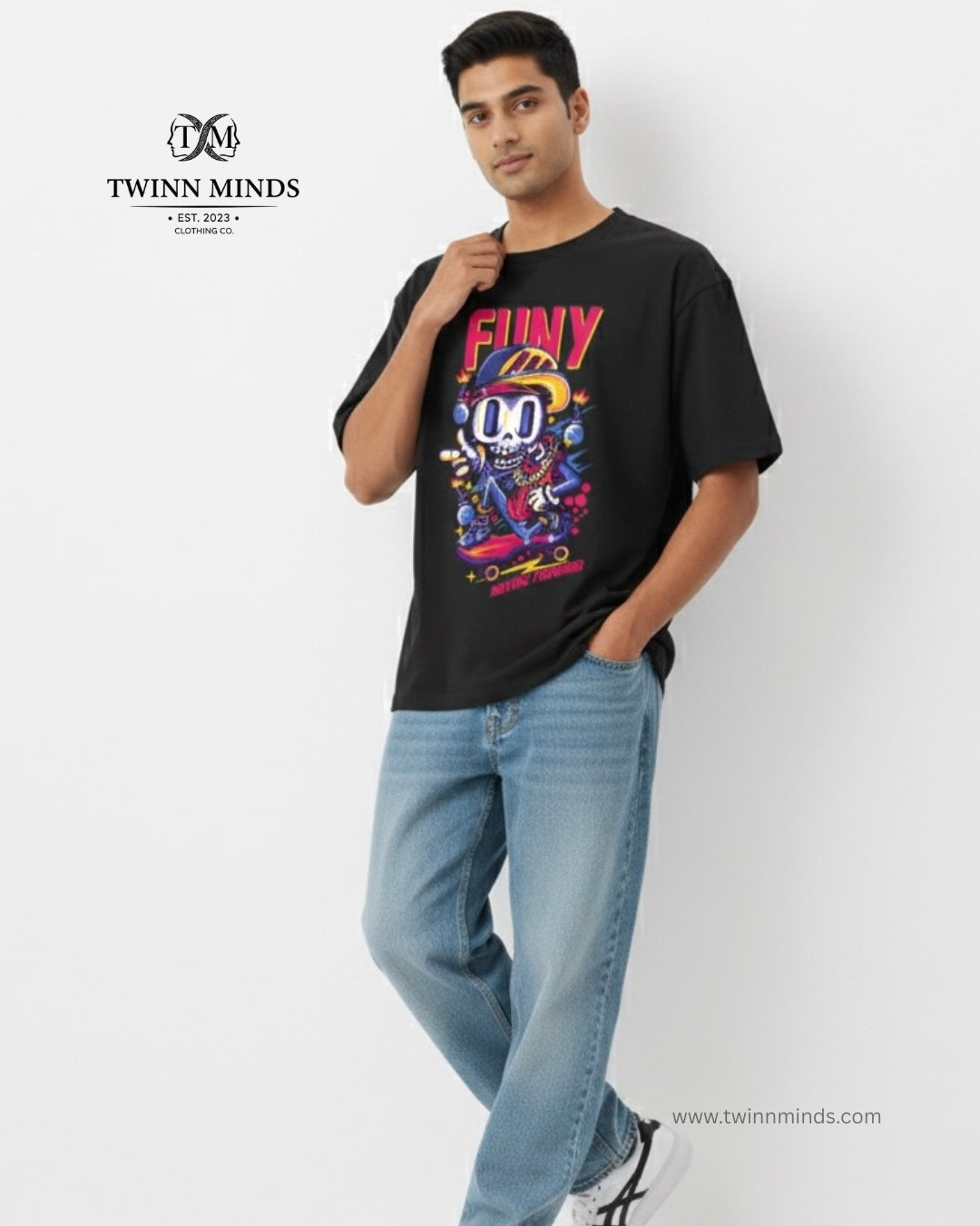 FUNY Black Unisex Oversized Classic T-Shirt