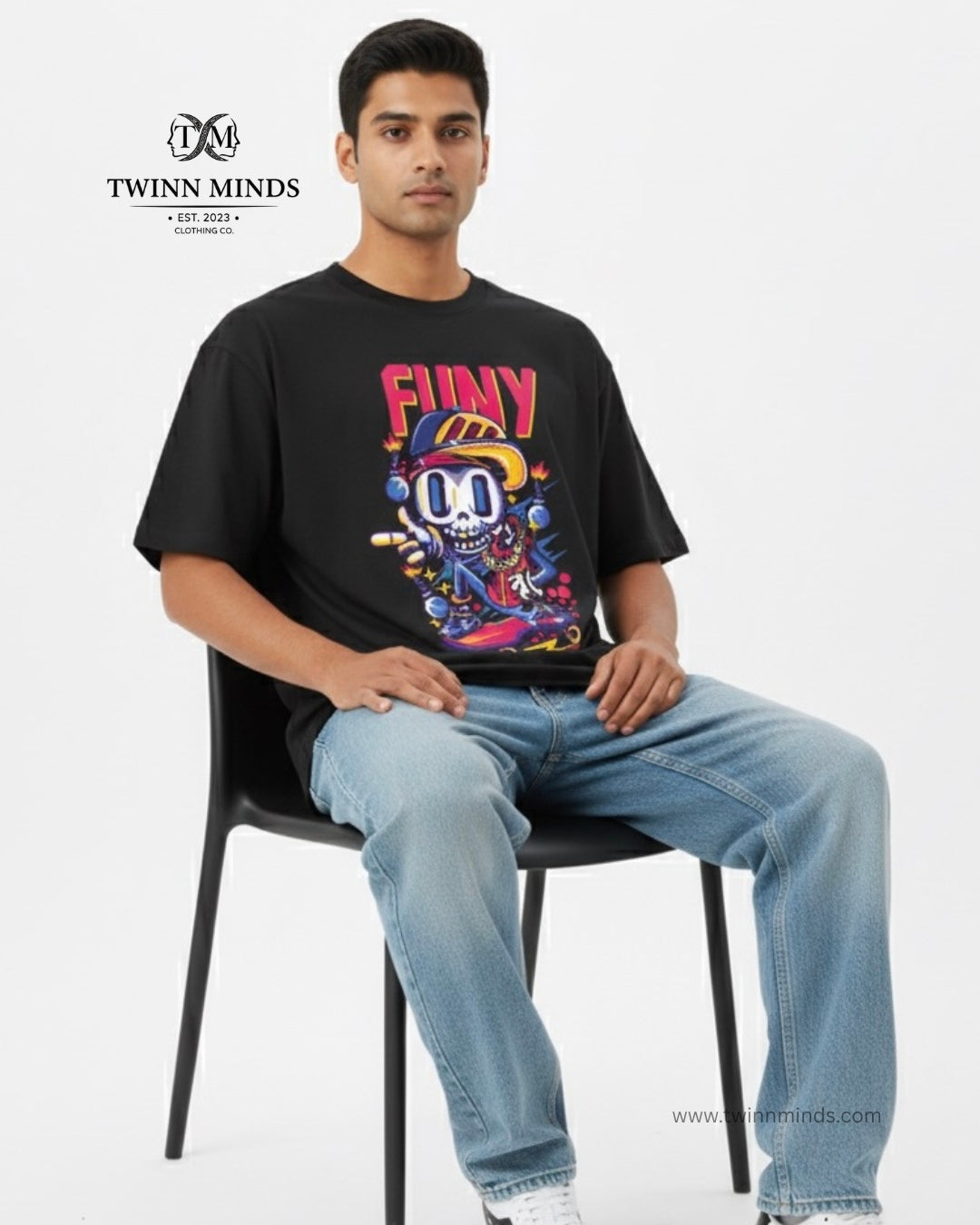 FUNY Black Unisex Oversized Classic T-Shirt