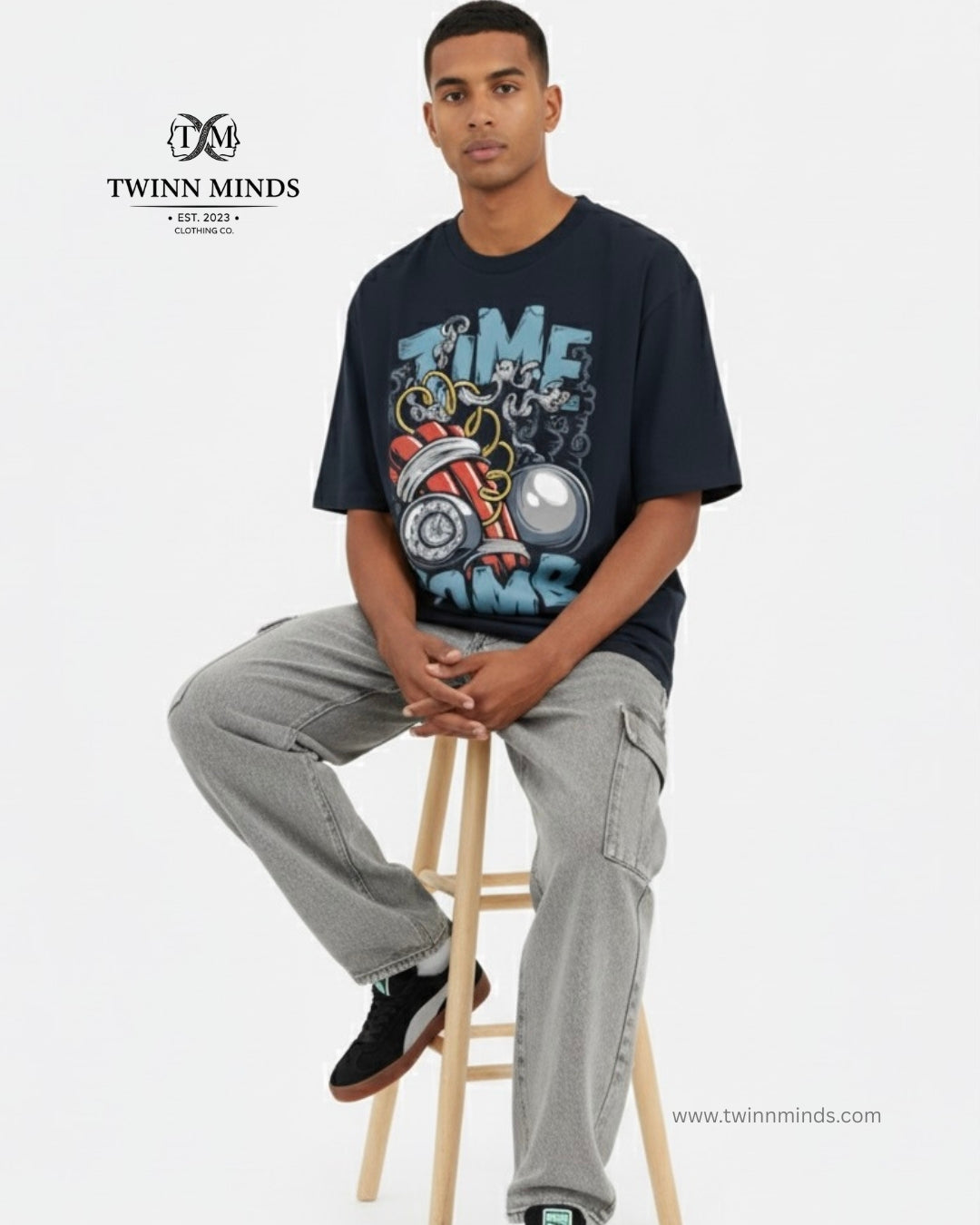 Time Bomb Navy Blue Unisex Oversized Classic T-Shirt