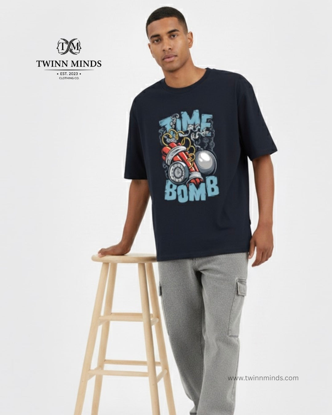 Time Bomb Navy Blue Unisex Oversized Classic T-Shirt