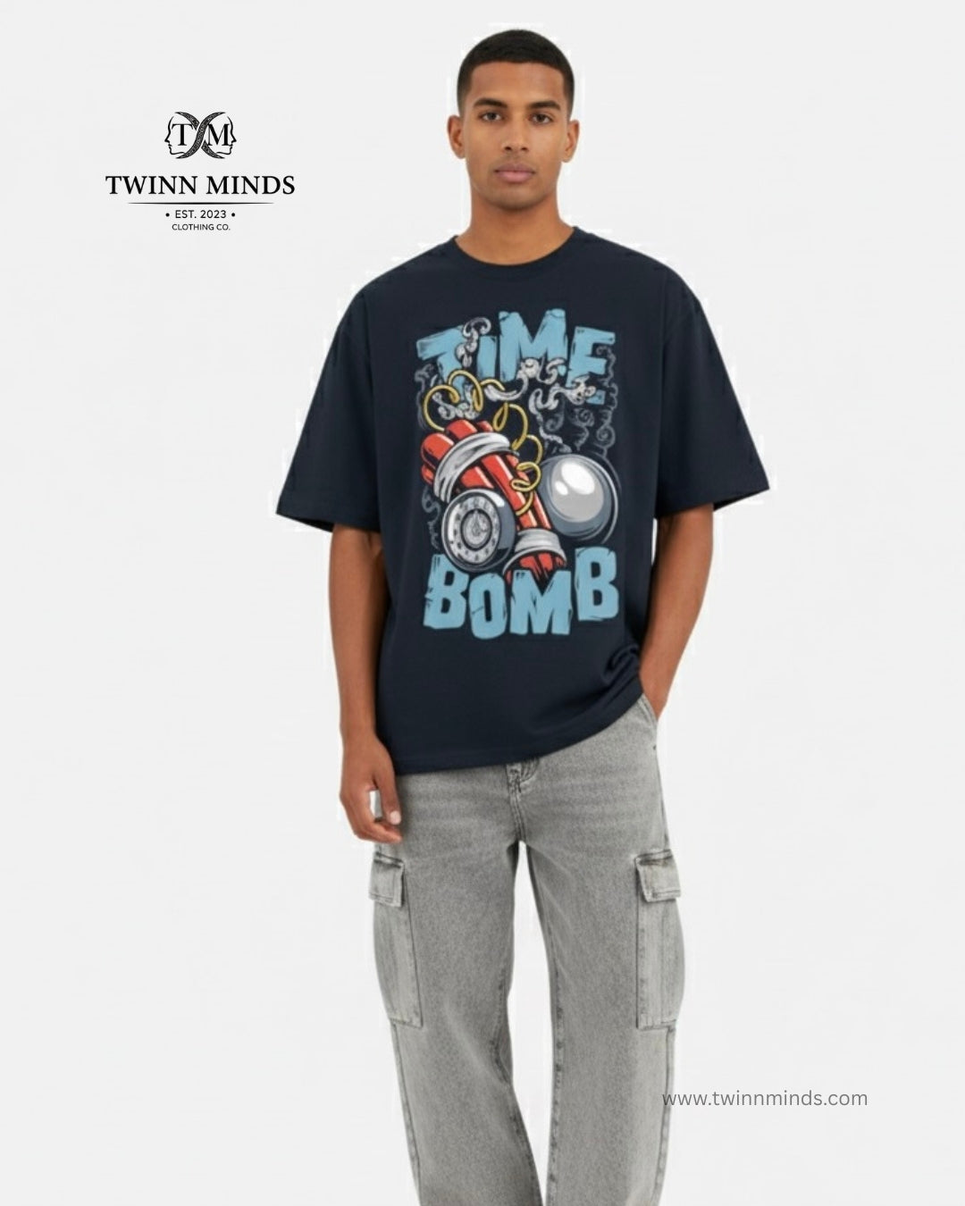 Time Bomb Navy Blue Unisex Oversized Classic T-Shirt