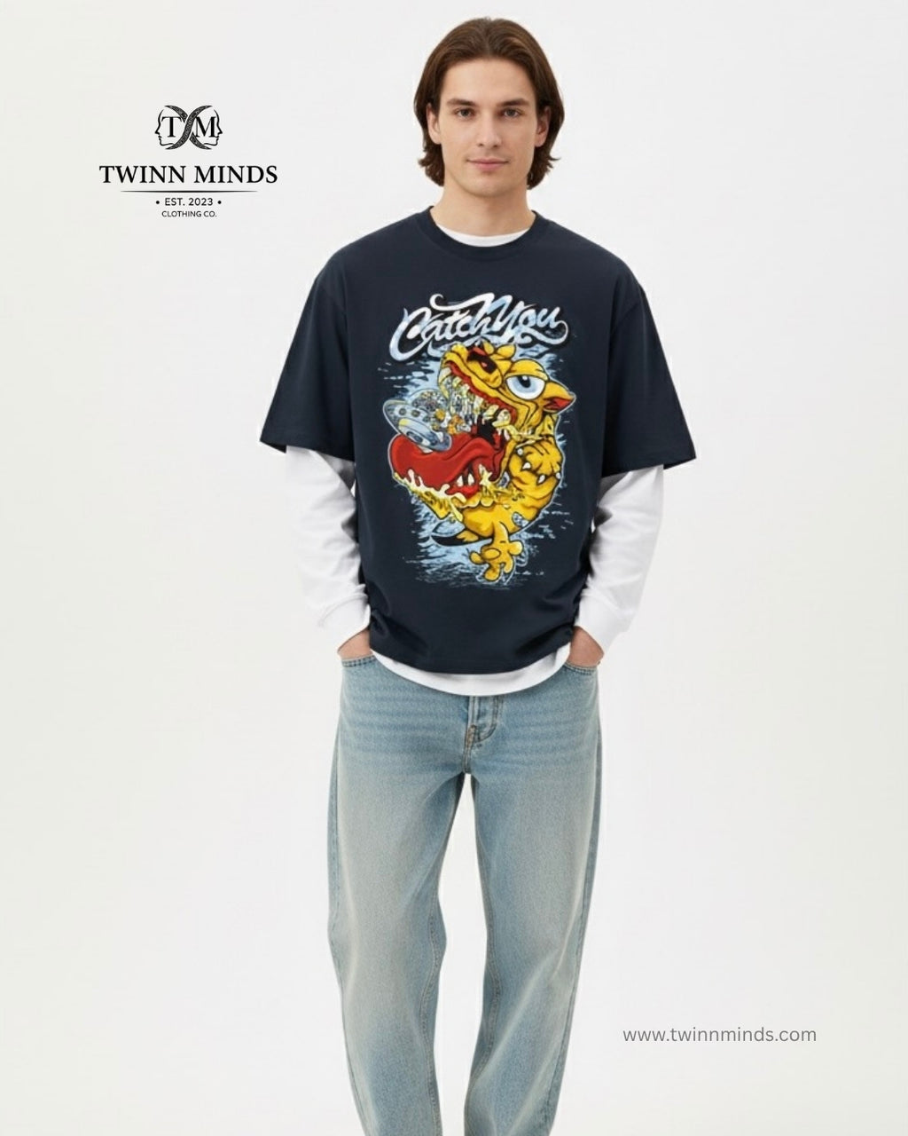 Catch You Navy Blue Unisex Oversized Classic T-Shirt