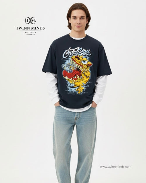 Catch You Navy Blue Unisex Oversized Classic T-Shirt