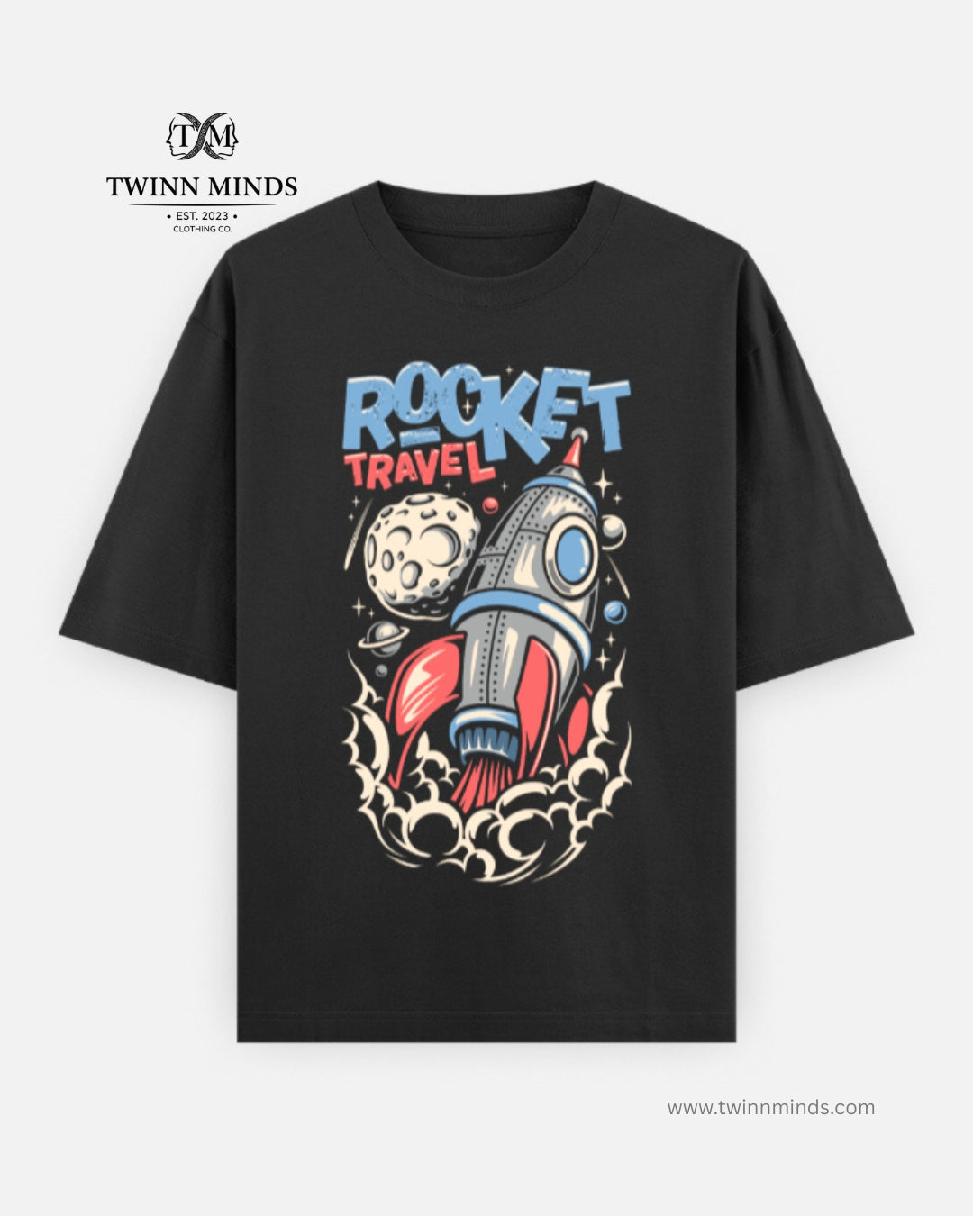 Rocket Travel Black Unisex Oversized Classic T-Shirt