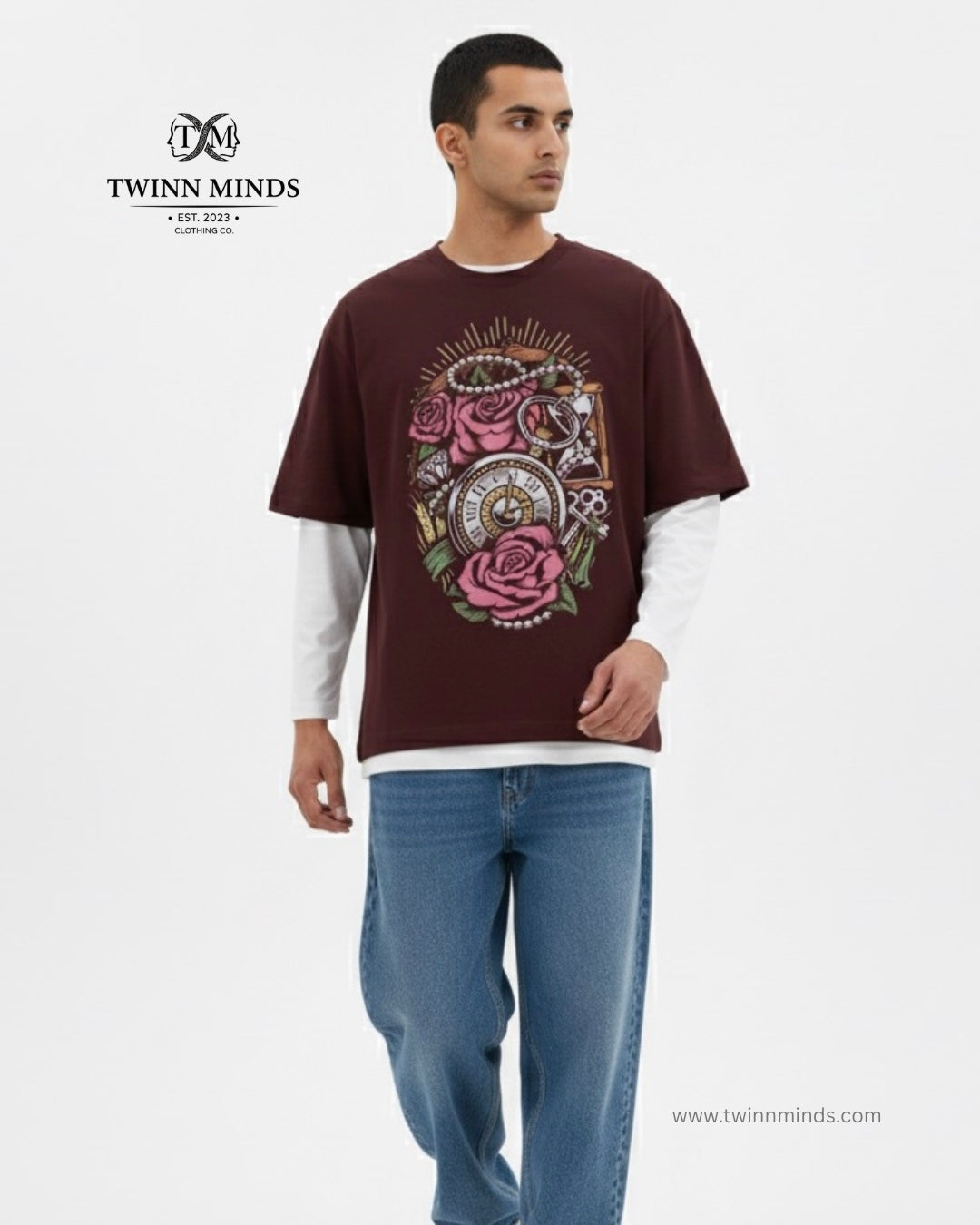Precious Time Maroon Unisex Oversized Classic T-Shirt