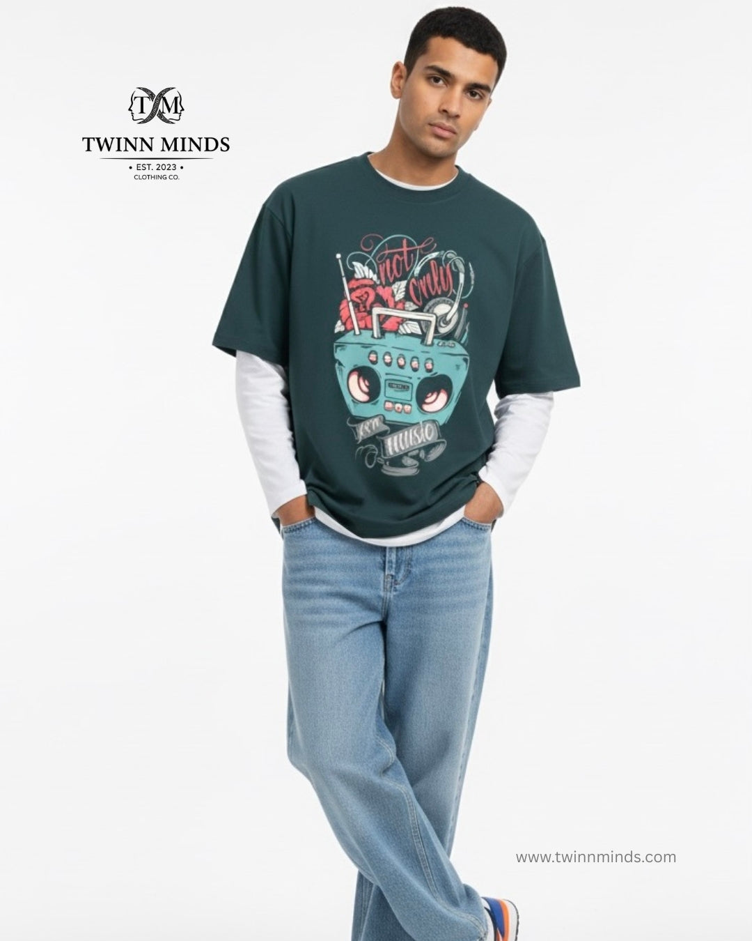 Not Only For Music Petrol Blue Unisex Oversized Classic T-Shirt