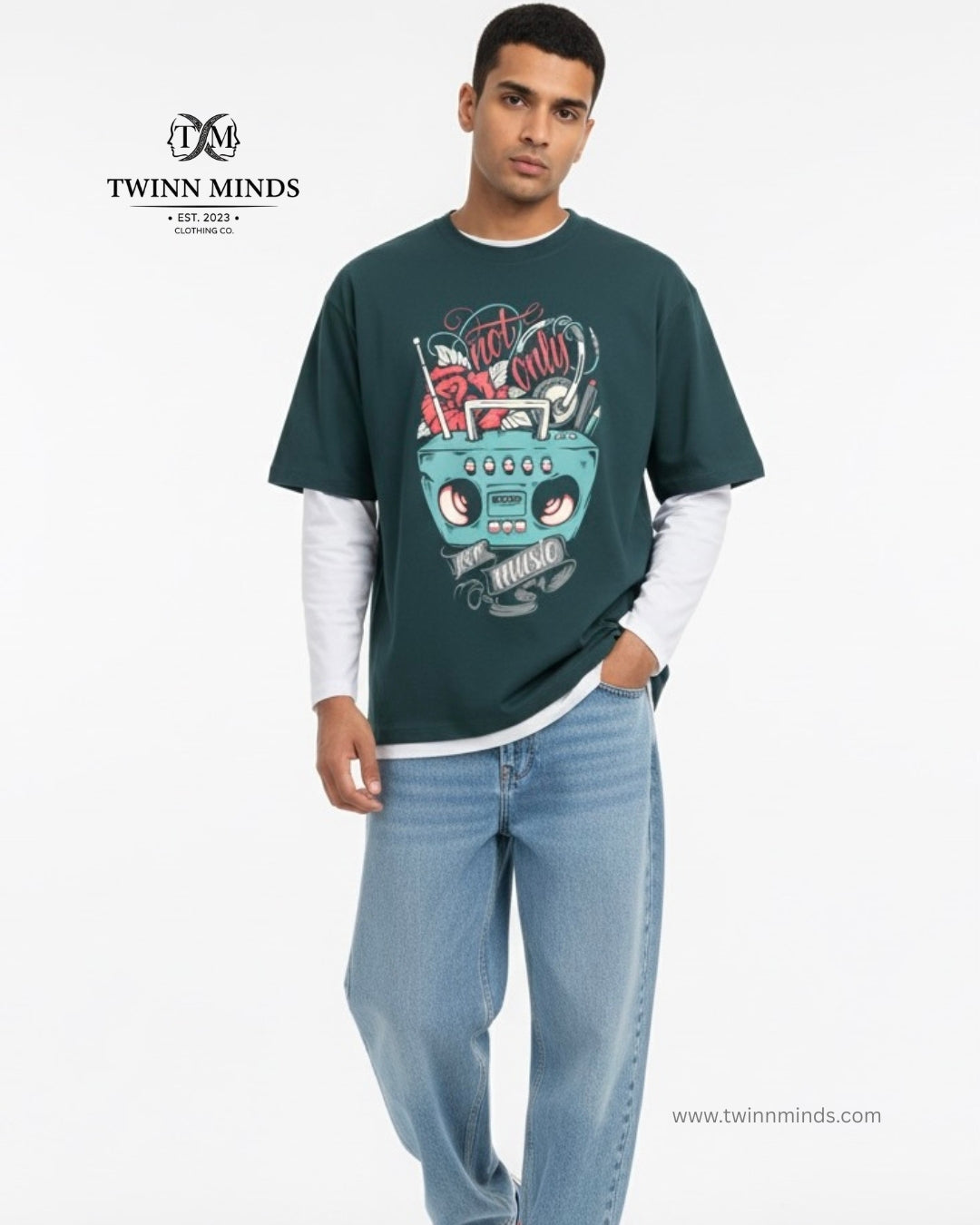 Not Only For Music Petrol Blue Unisex Oversized Classic T-Shirt