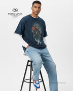 Dream Catcher Navy Blue Unisex Acid Washed Oversized Tee