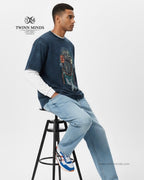 Dream Catcher Navy Blue Unisex Acid Washed Oversized Tee