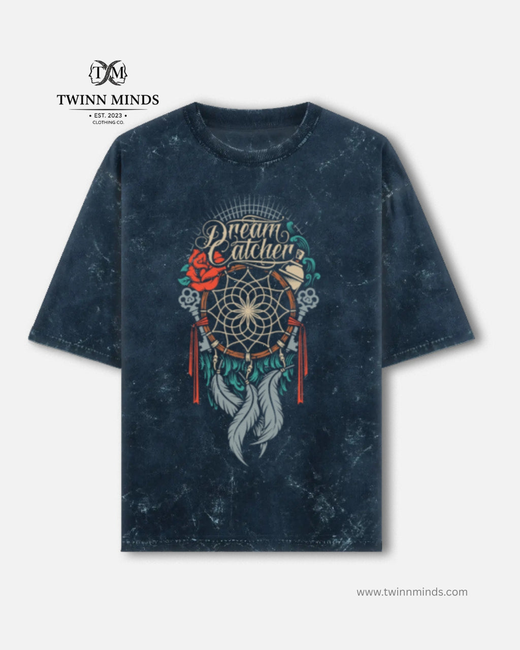 Dream Catcher Navy Blue Unisex Acid Washed Oversized Tee