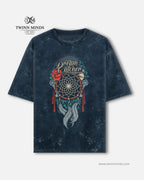 Dream Catcher Navy Blue Unisex Acid Washed Oversized Tee