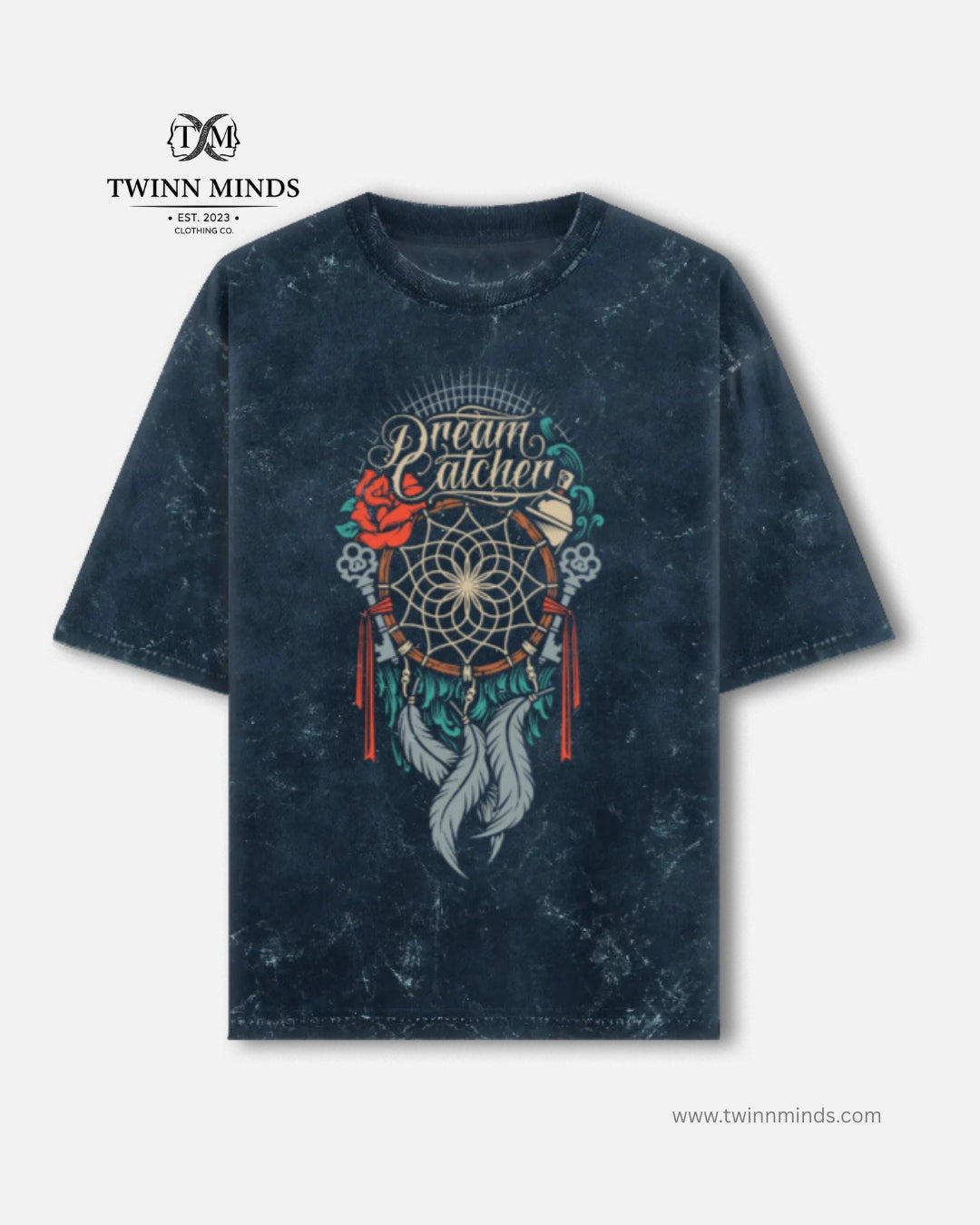 Dream Catcher Navy Blue Unisex Acid Washed Oversized Tee