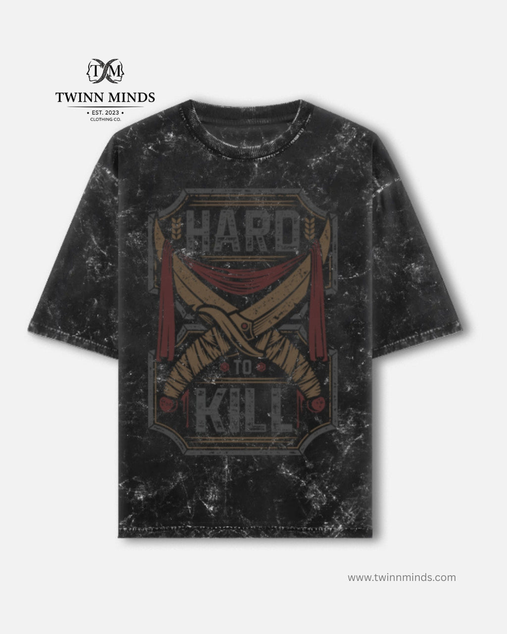 Hard To Kill Black Unisex Acid Washed Oversized Tee