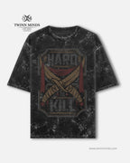 Hard To Kill Black Unisex Acid Washed Oversized Tee