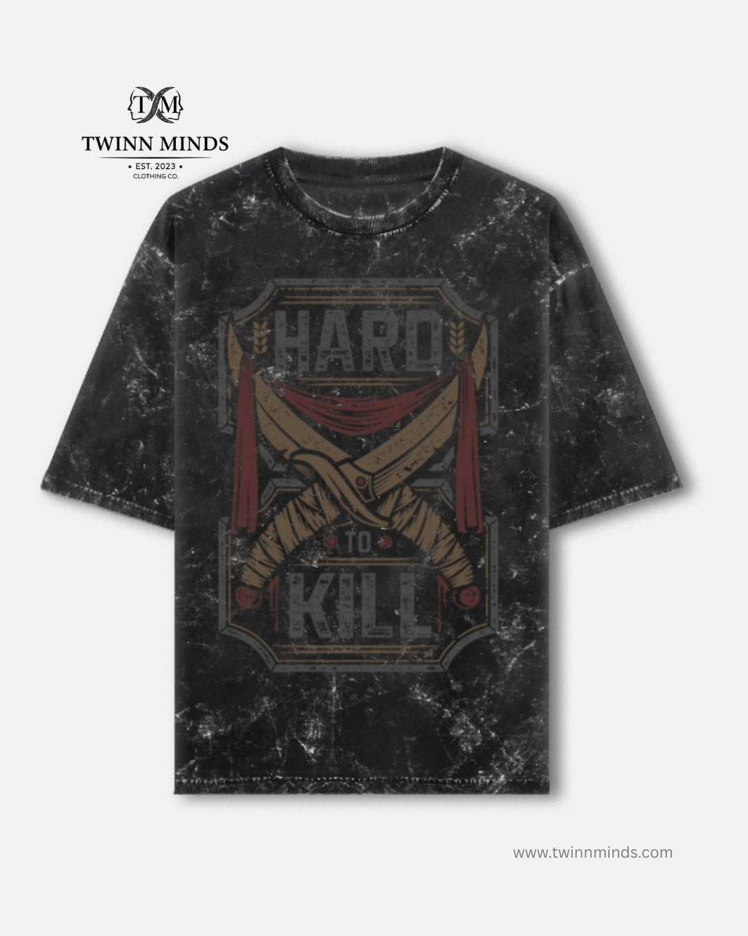 Hard To Kill Black Unisex Acid Washed Oversized Tee