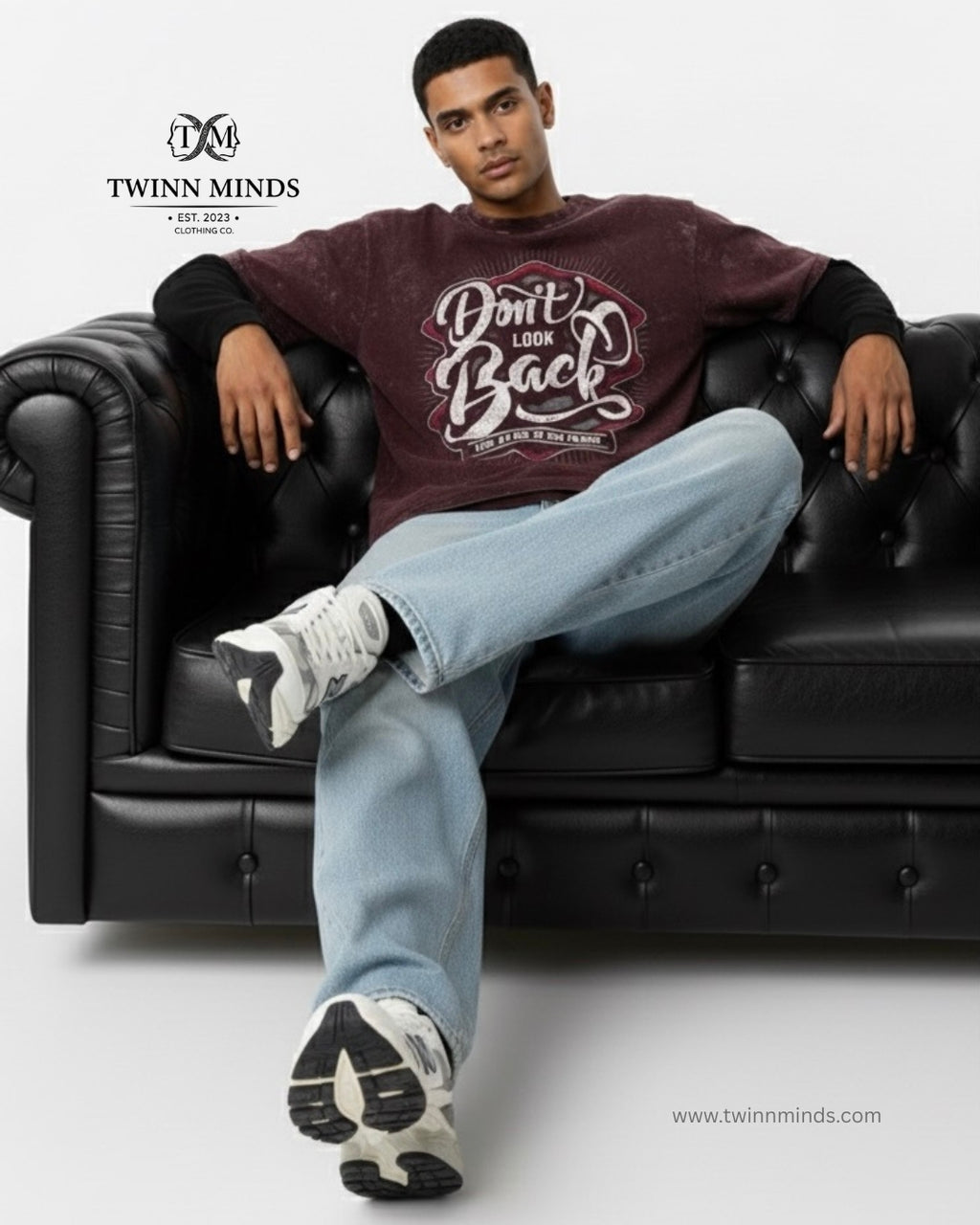 Dont Look Back Maroon Unisex Acid Washed Oversized Tee