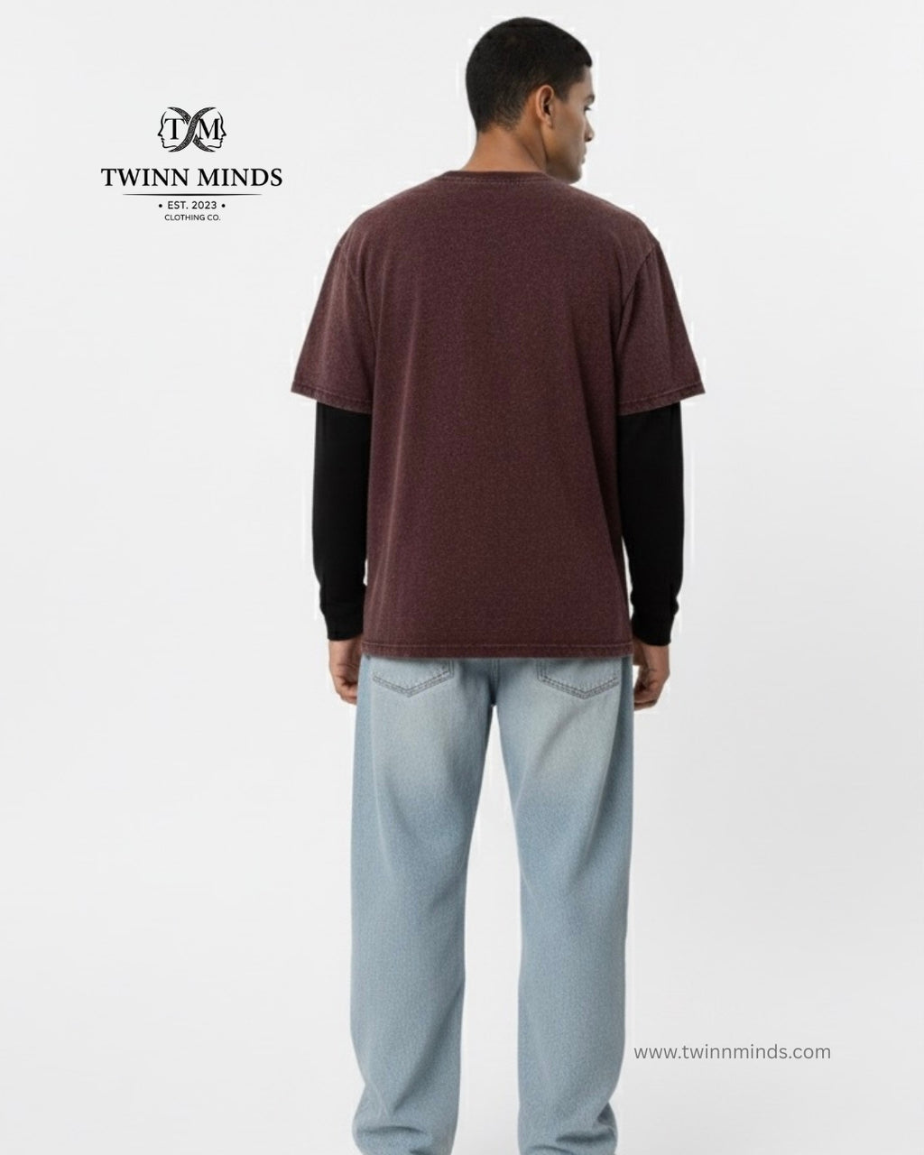 Dont Look Back Maroon Unisex Acid Washed Oversized Tee