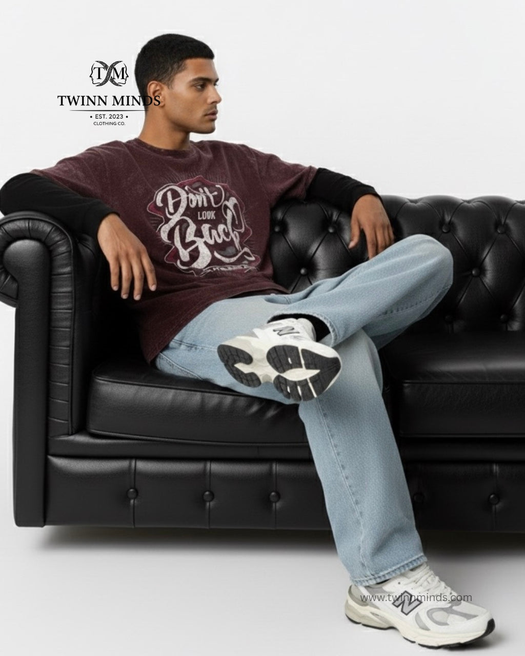 Dont Look Back Maroon Unisex Acid Washed Oversized Tee