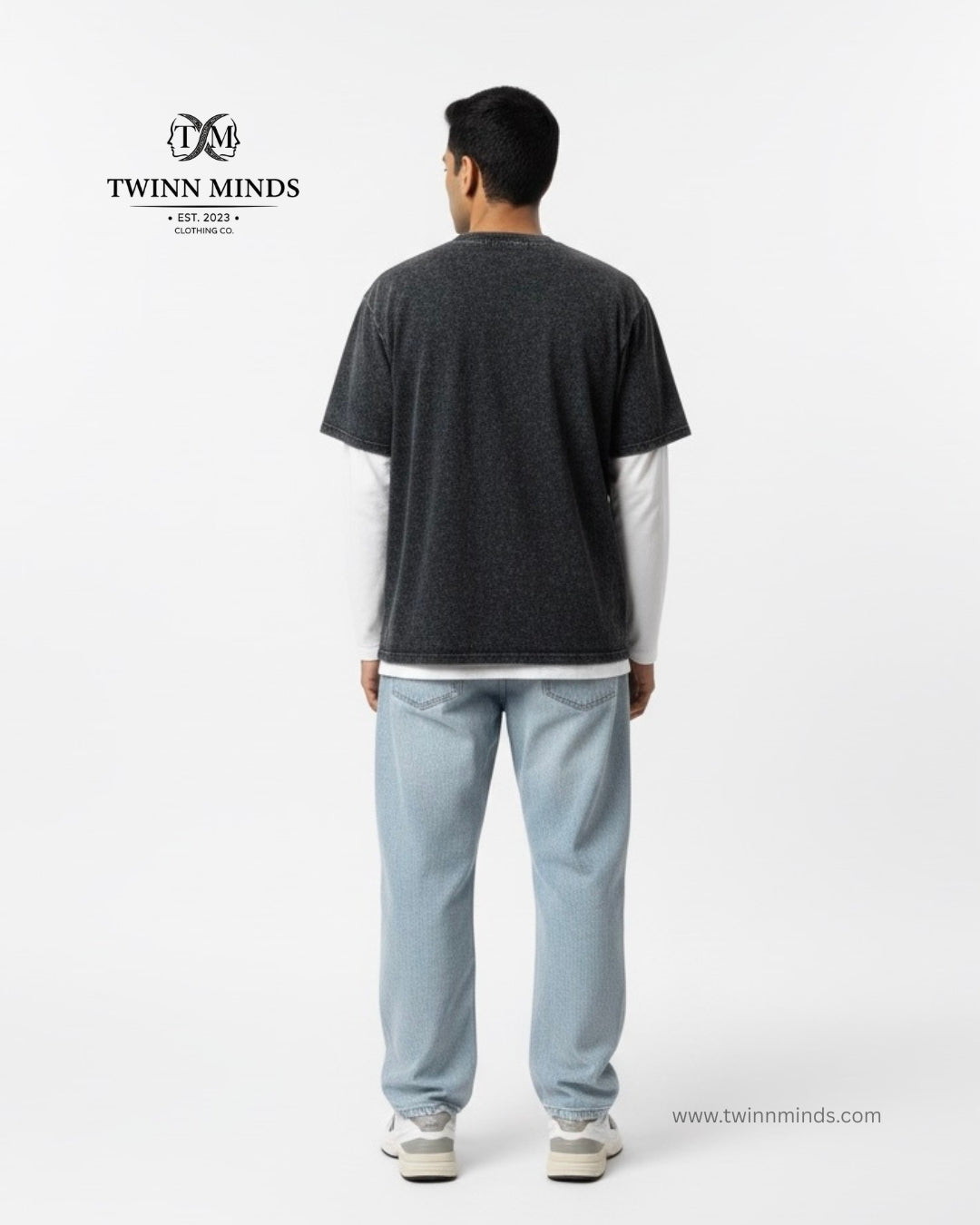 Moon In The City Black Unisex Acid Washed Oversized Tee