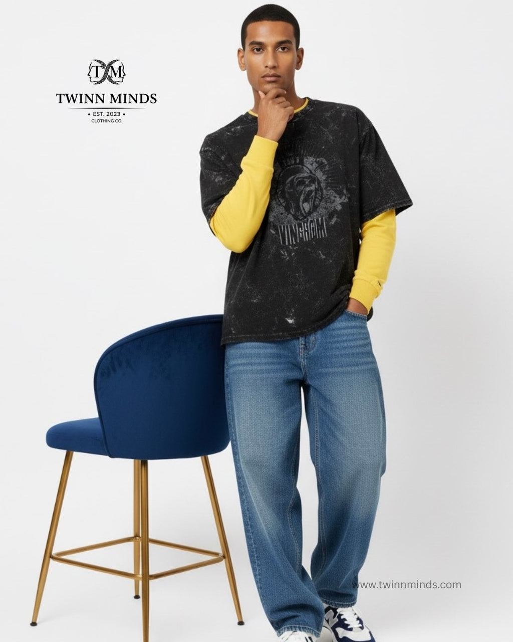 King Of The Hood Black Unisex Acid Washed Oversized Tee