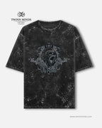 King Of The Hood Black Unisex Acid Washed Oversized Tee