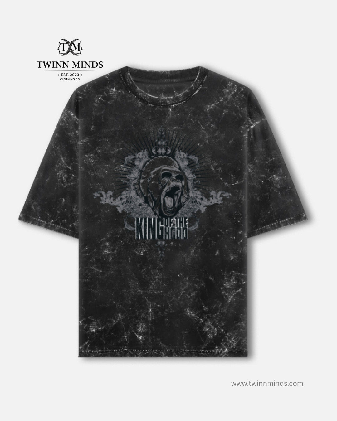 King Of The Hood Black Unisex Acid Washed Oversized Tee