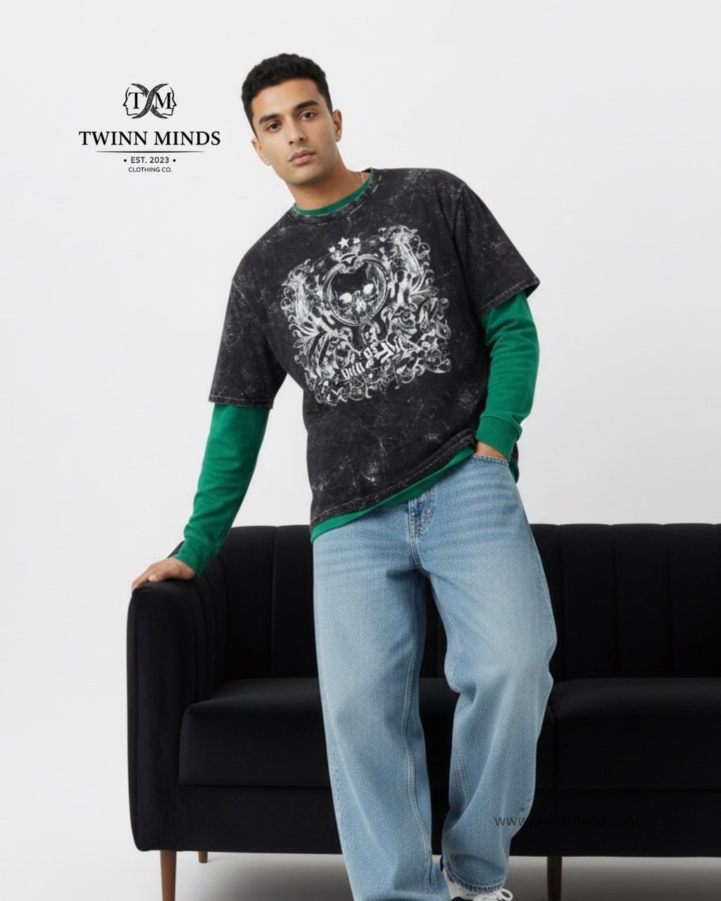 Win Or Die Black Unisex Acid Washed Oversized Tee