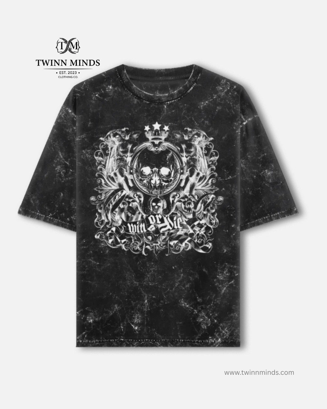 Win Or Die Black Unisex Acid Washed Oversized Tee