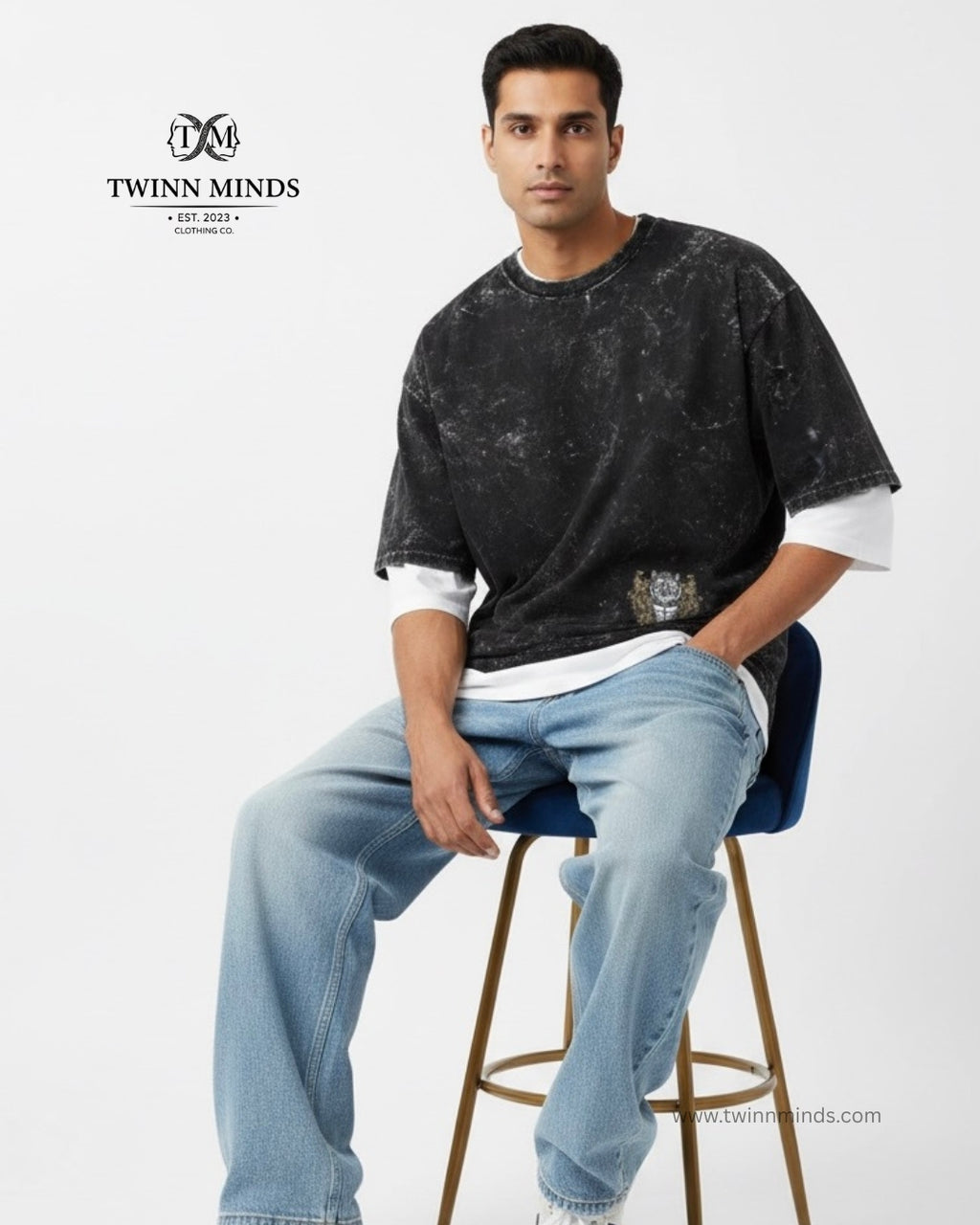 Tiger Black Unisex Acid Washed Oversized Tee