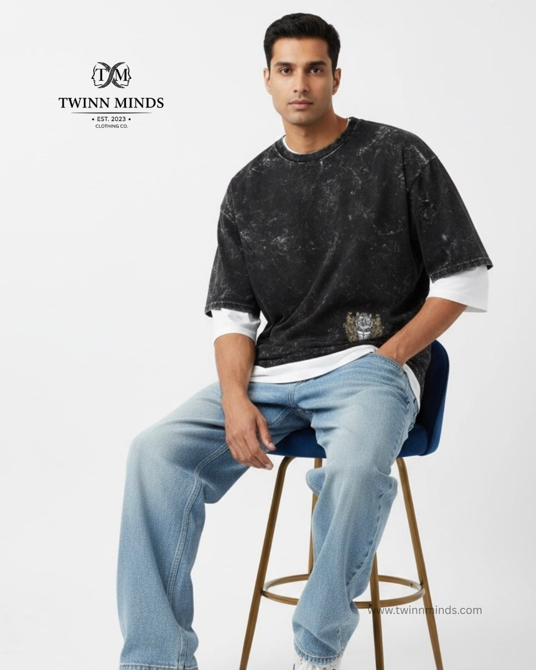 Tiger Black Unisex Acid Washed Oversized Tee