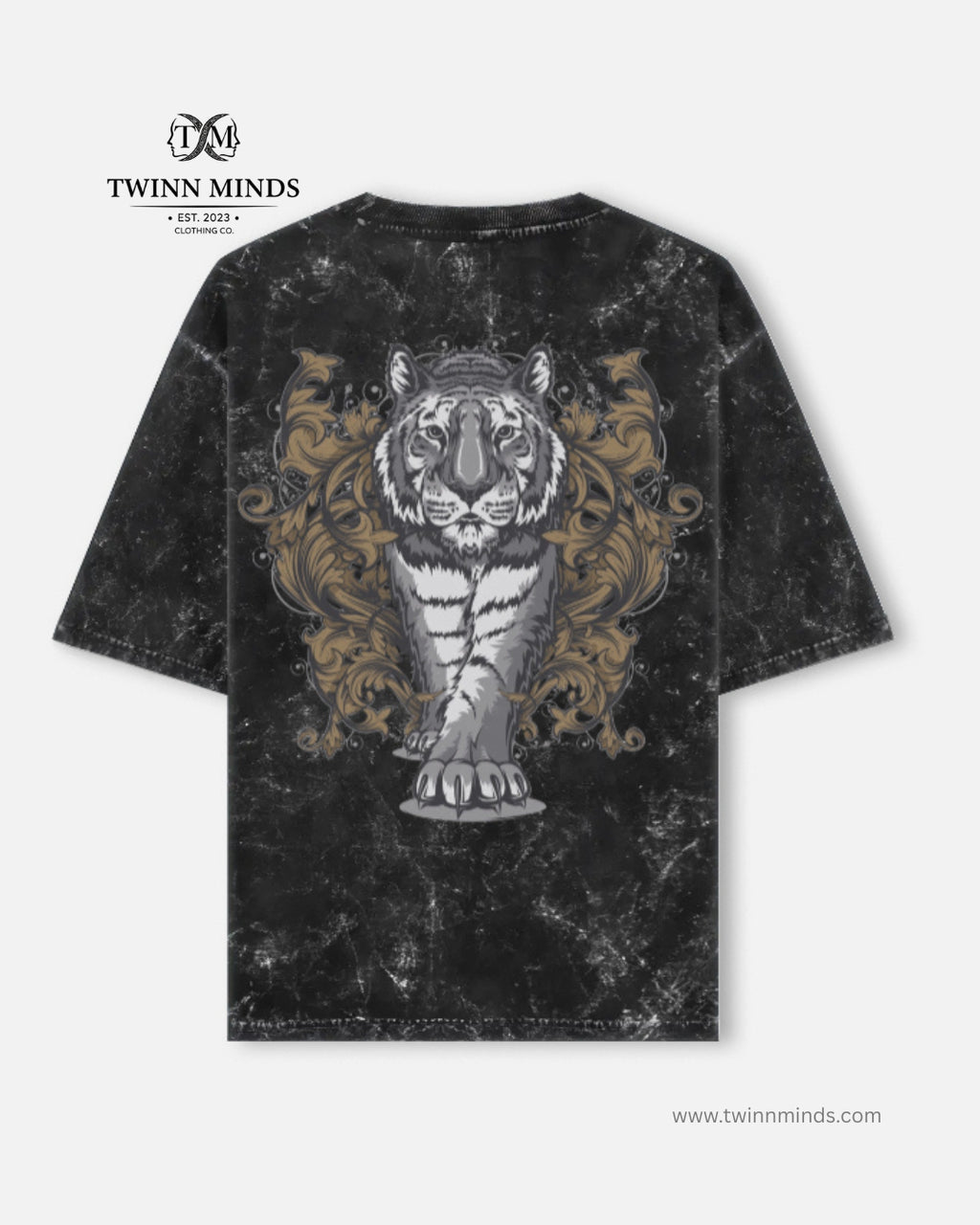 Tiger Black Unisex Acid Washed Oversized Tee