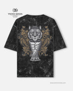 Tiger Black Unisex Acid Washed Oversized Tee