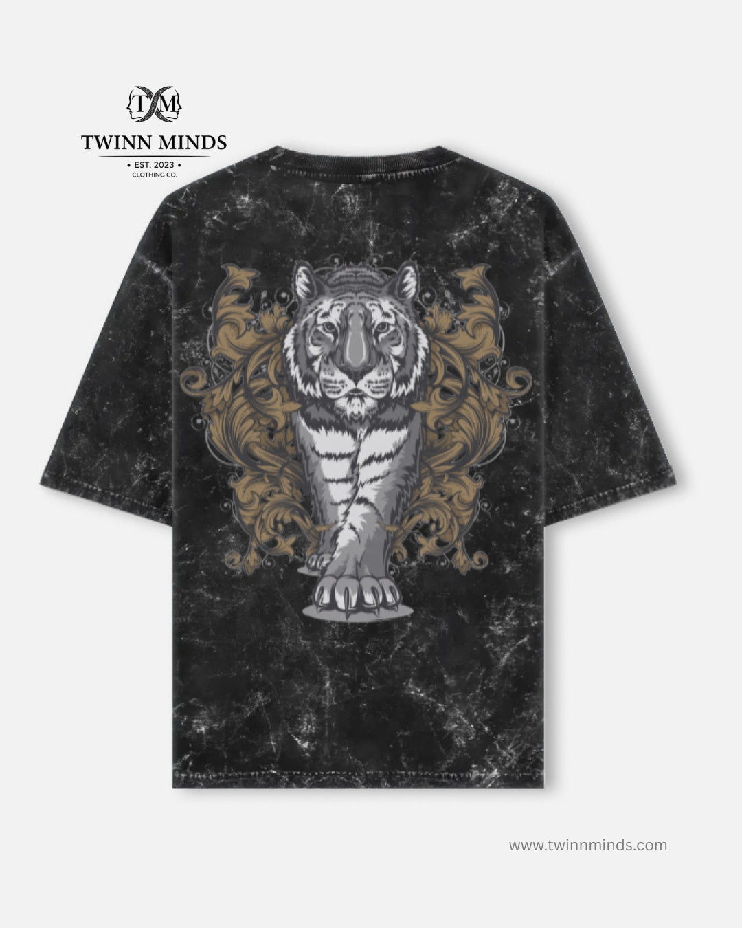 Tiger Black Unisex Acid Washed Oversized Tee