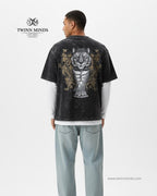 Tiger Black Unisex Acid Washed Oversized Tee