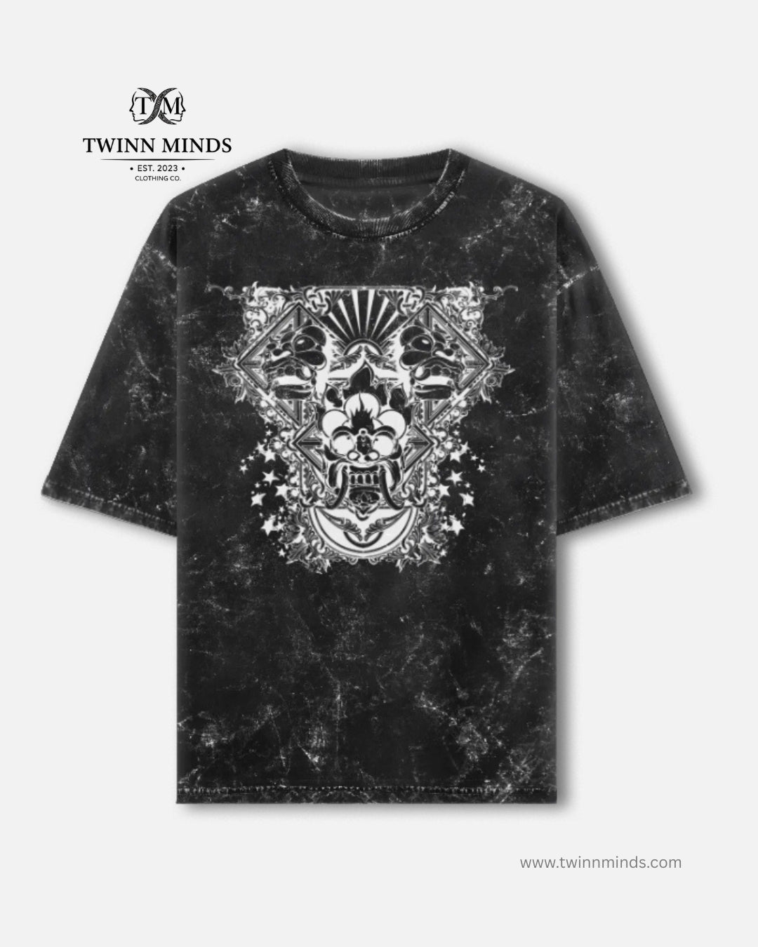 Temple of Rage Black Unisex Acid Washed Oversized Tee