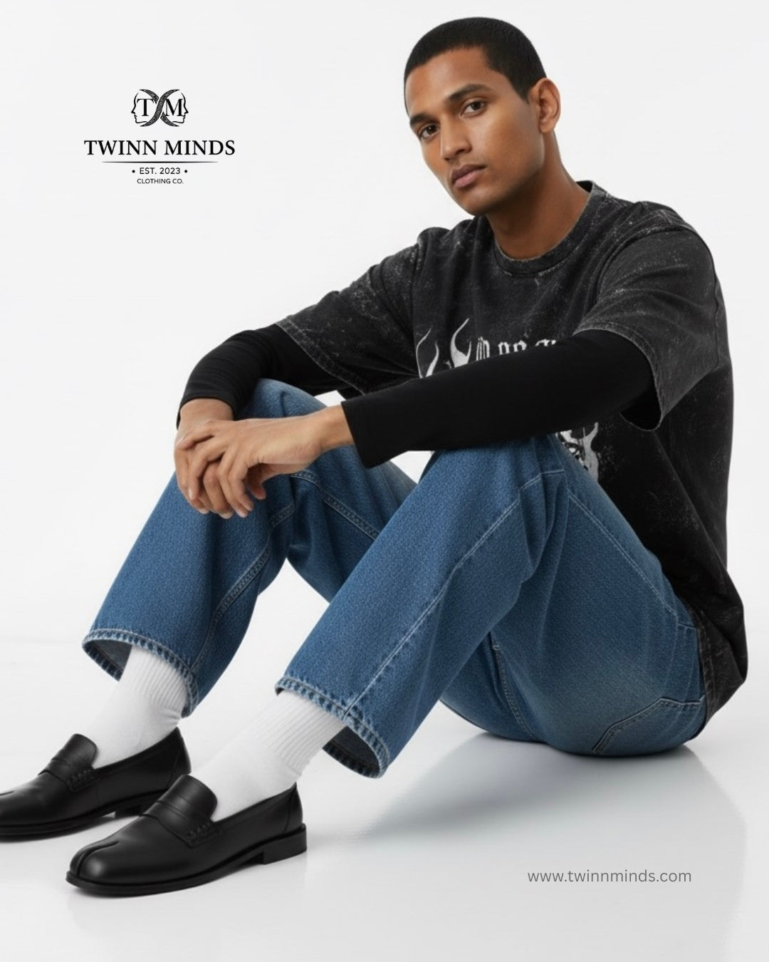 SkullTorque Black Unisex Acid Washed Oversized Tee