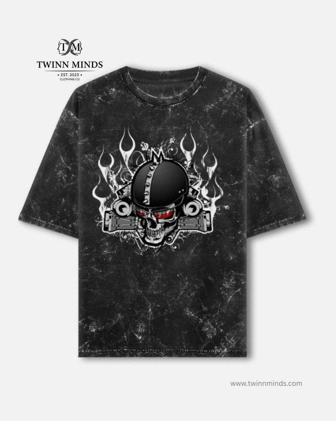 SkullTorque Black Unisex Acid Washed Oversized Tee