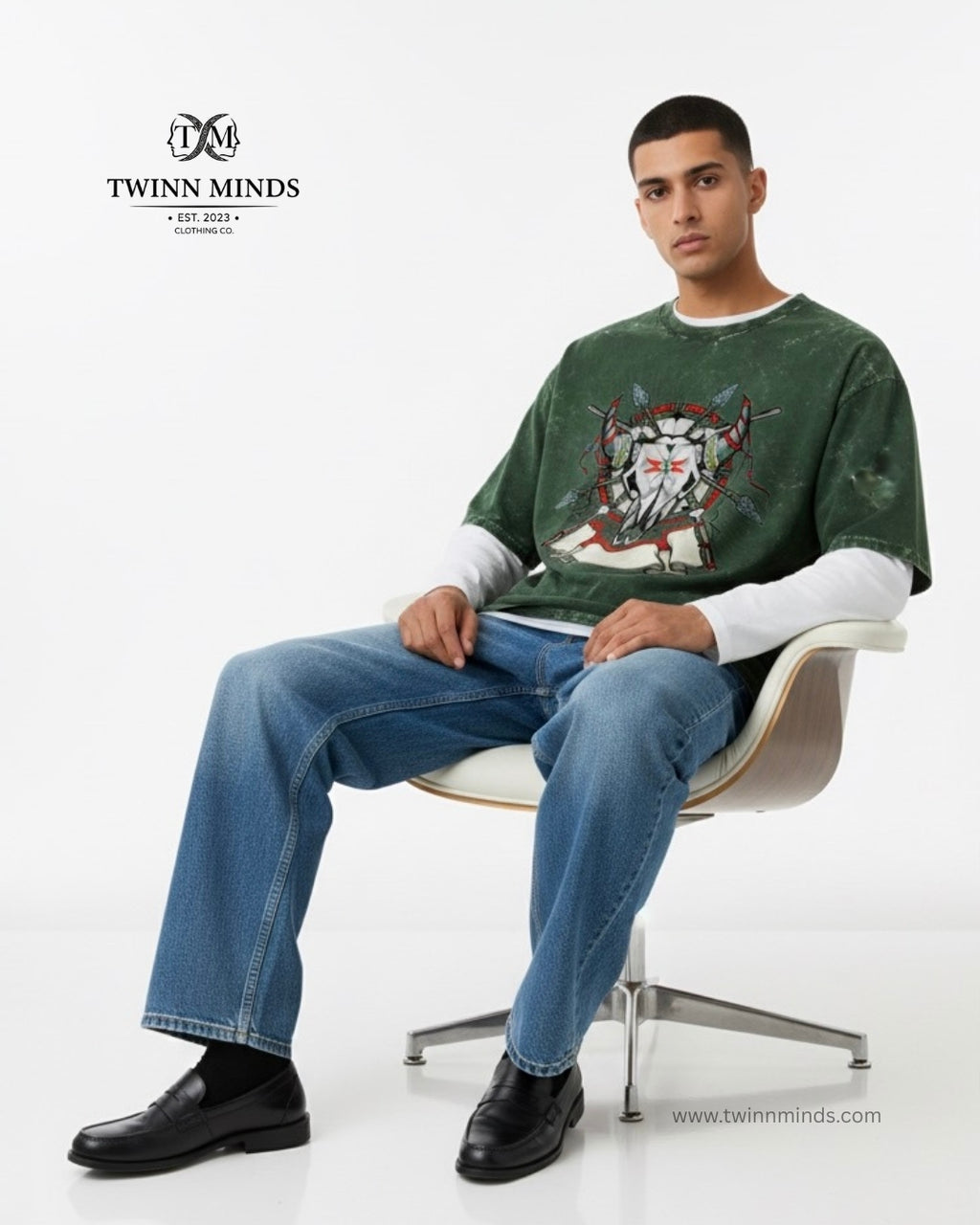 TribeRage Bottle Green Unisex Acid Washed Oversized Tee
