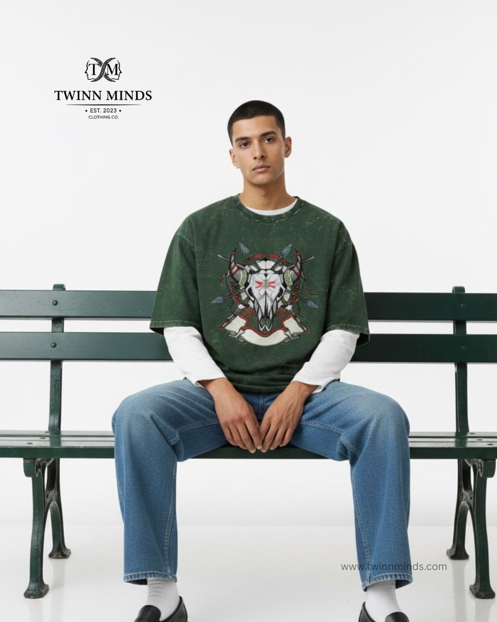 TribeRage Bottle Green Unisex Acid Washed Oversized Tee