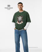 TribeRage Bottle Green Unisex Acid Washed Oversized Tee