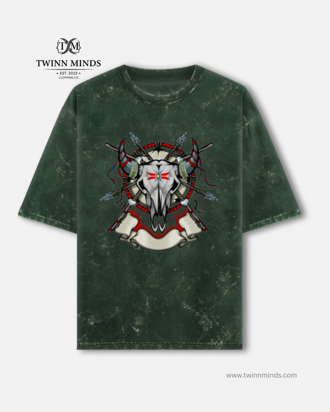 TribeRage Bottle Green Unisex Acid Washed Oversized Tee