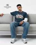 AceBlood Navy Blue Unisex Acid Washed Oversized Tee