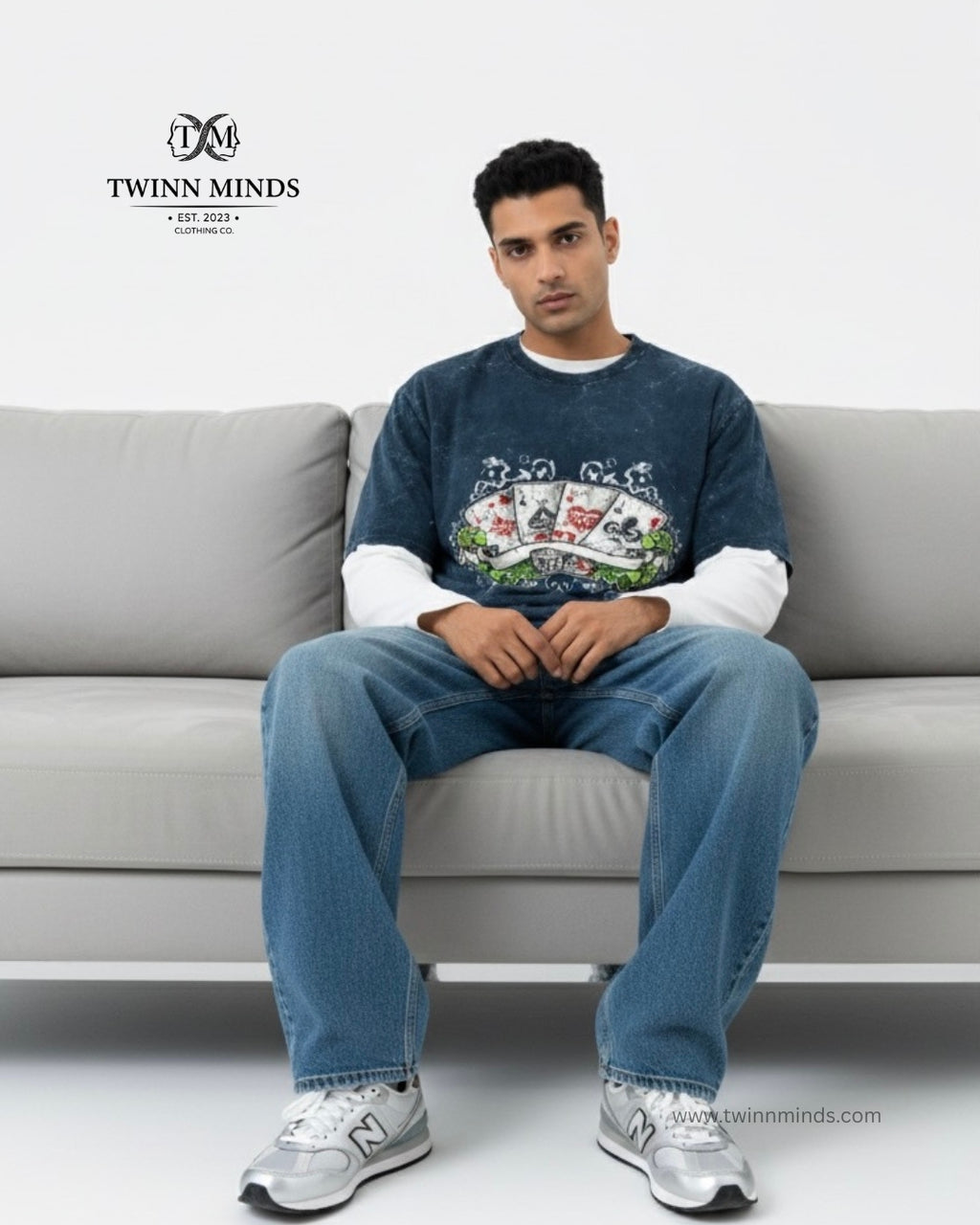 AceBlood Navy Blue Unisex Acid Washed Oversized Tee
