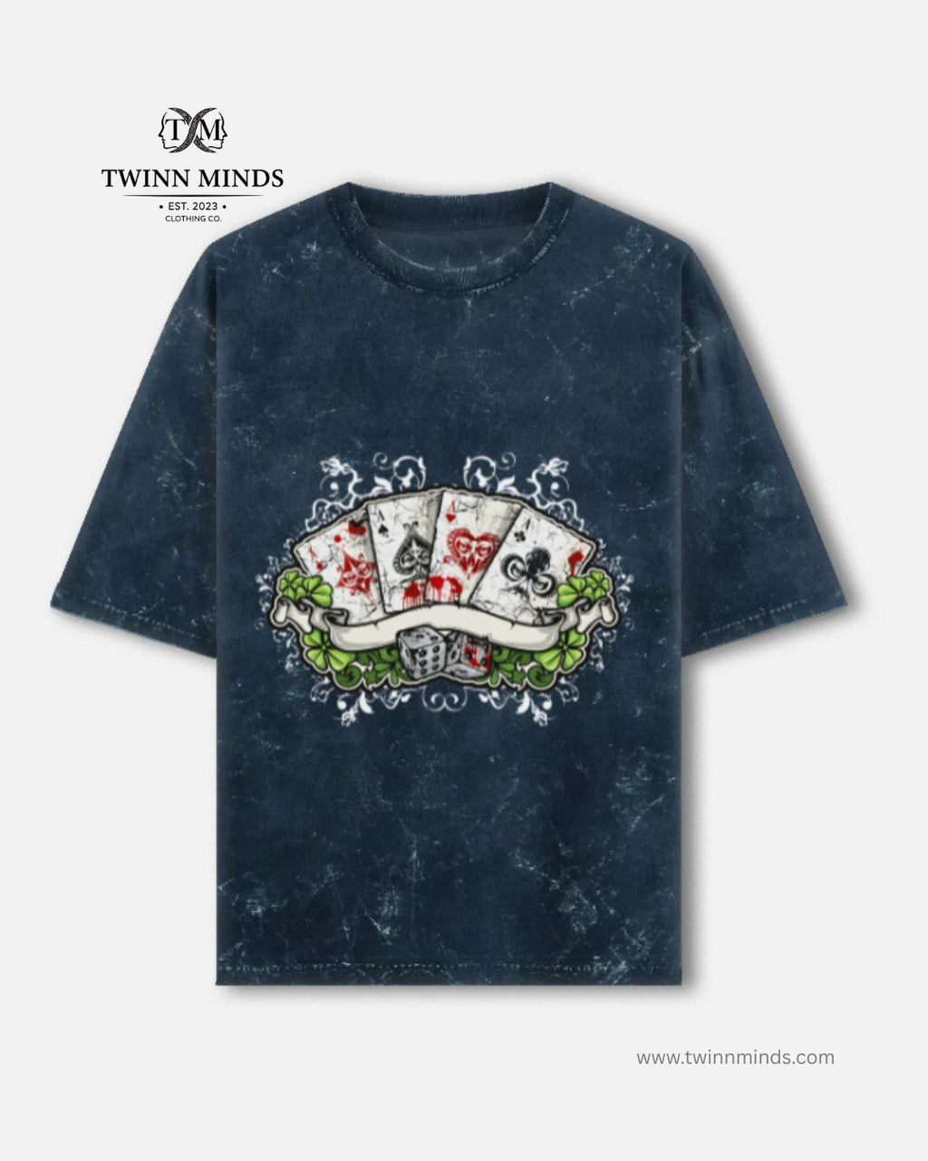 AceBlood Navy Blue Unisex Acid Washed Oversized Tee